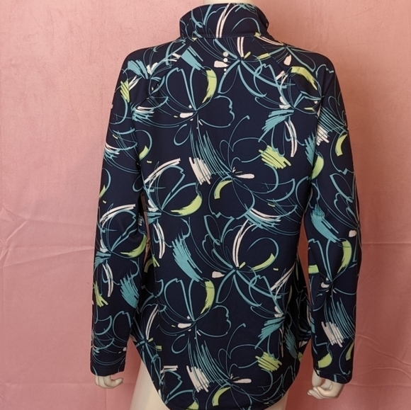 Talbots Blue Floral Pullover UPF 50+ Protection Workout Jacket size Large - Picture 4 of 6